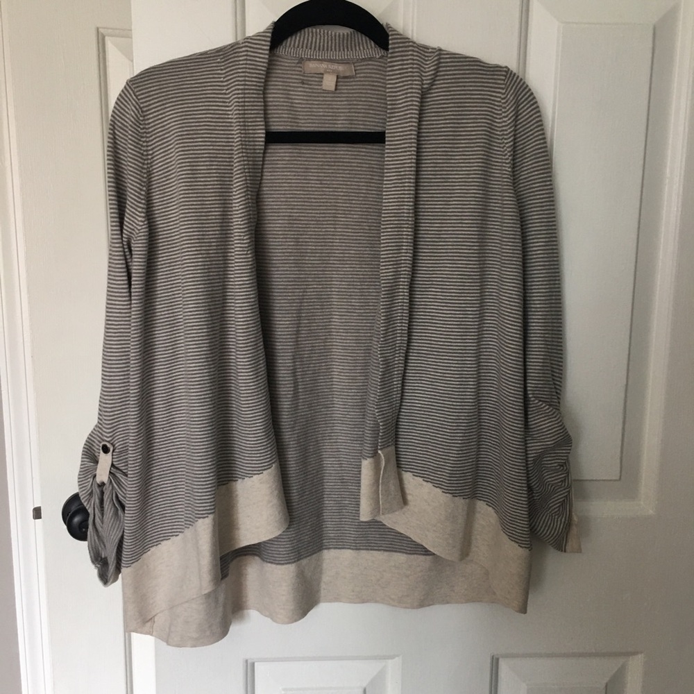 BANANA REPUBLIC OPEN FRONT GREY STRIPE CARDIGAN S